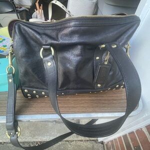 Coach Black Leather Shoulder Bag with Gold Accents